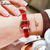 Square Leather Perfect Gift for High School Students Women's Wristwatch, Small, Stylish, Waterproof, Strap, Simple, Cute, Casual, Red,