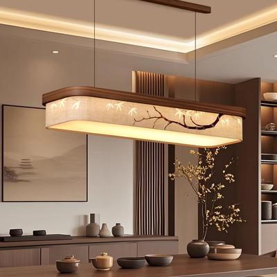 Прямоугольный подвесной светильник для столовой, массив дерева, ткань, живопись тушью, бамбуковая ветвь, чайная комната, бар, настольная лампа