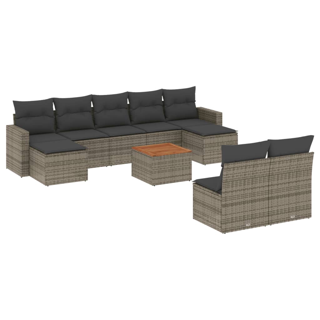 10 piece Grey Garden Sofa Set with Cushions Poly Rattan