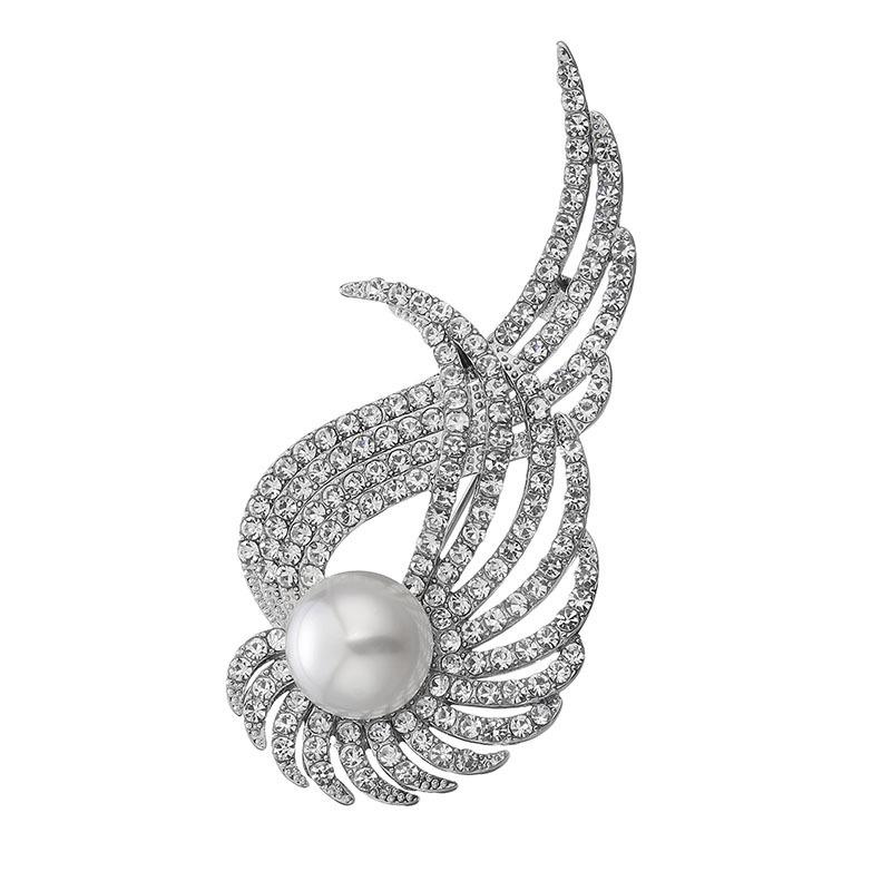 Winged Couple Pearl Brooch Japanese and Korean Style Alloy Diamond-encrusted Wing Brooch