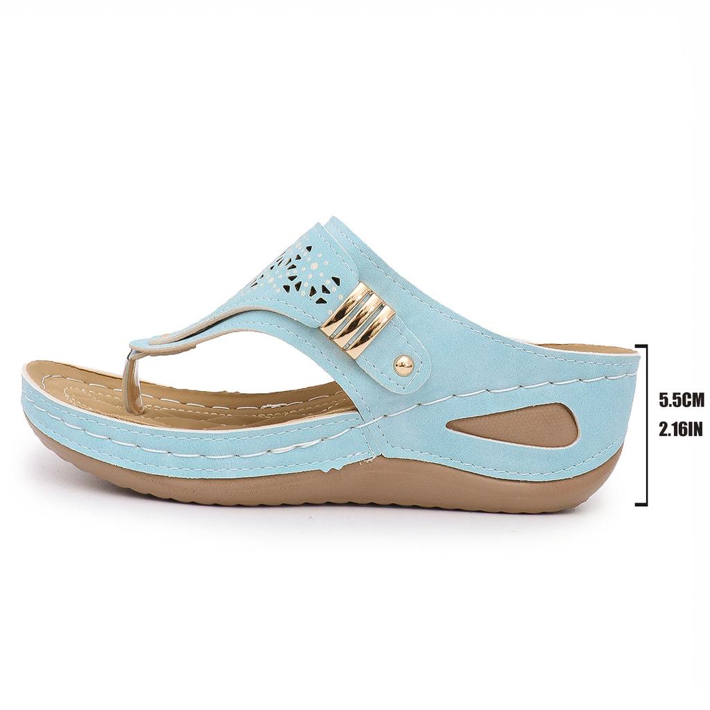 European and American large-size solid color 2025 summer new round head thick bottom fashion hollow outer wear flip-flop sandals women