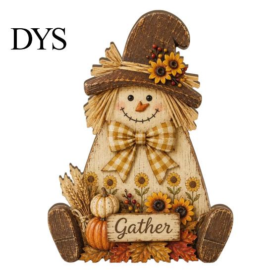 Handmade Carved Wood Figures Wooden Autumn Figurine for Thanksgiving And Halloween Decor, Retro Fall Reading Character Ornaments Table Decor