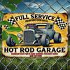 HOTRODGARAGEZ Винтажная металлическая вывеска 'Hot Rod Garage' | Полный сервис и заводская мощность Ретро-арт | Прочный железный настенный декор для дома
