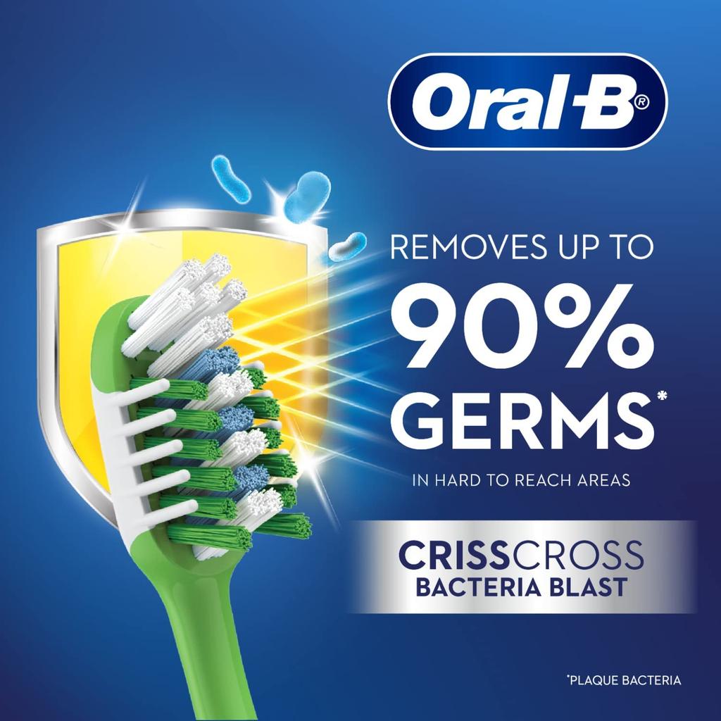 Oral-B Зубная щетка с перекрестными щетинками Bacteria Blast Deep Clean Soft Bristles для взрослых, защита от кариеса, набор разноцветных зубных щеток | (Купить 2 получить 1 бесплатно)