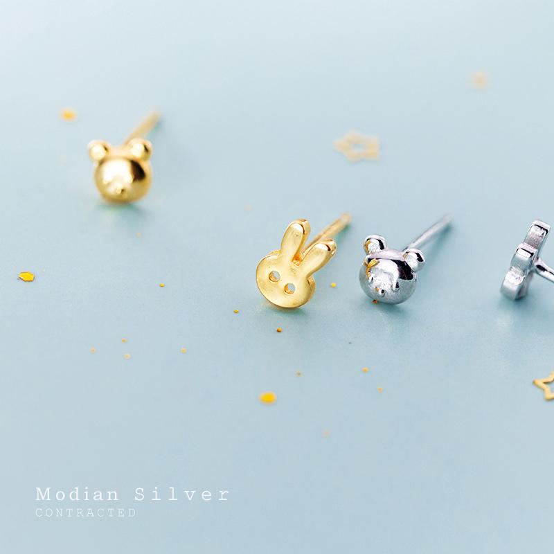 Sterling Silver 925 Cute Rabbit And Bear Stud Earrings For Women Lover Gifts Kids Exquisite Fashion Tiny Fine Jewelry