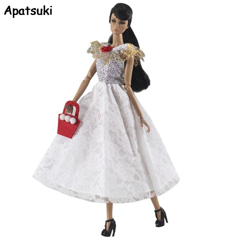 Вечернее платье белого золота для куклы Барби, одежда и кошелек, платье принцессы для кукольного домика Барби, детские игрушки 1:6, аксессуары для кукол