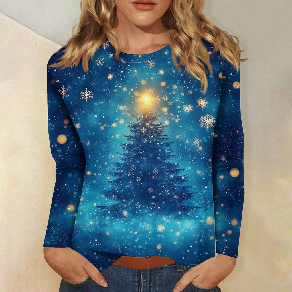 Long Sleeve Shirts For Women Cute Print Graphic Tees Blouses Casual Plus Size Basic Tops Pullover Christmas