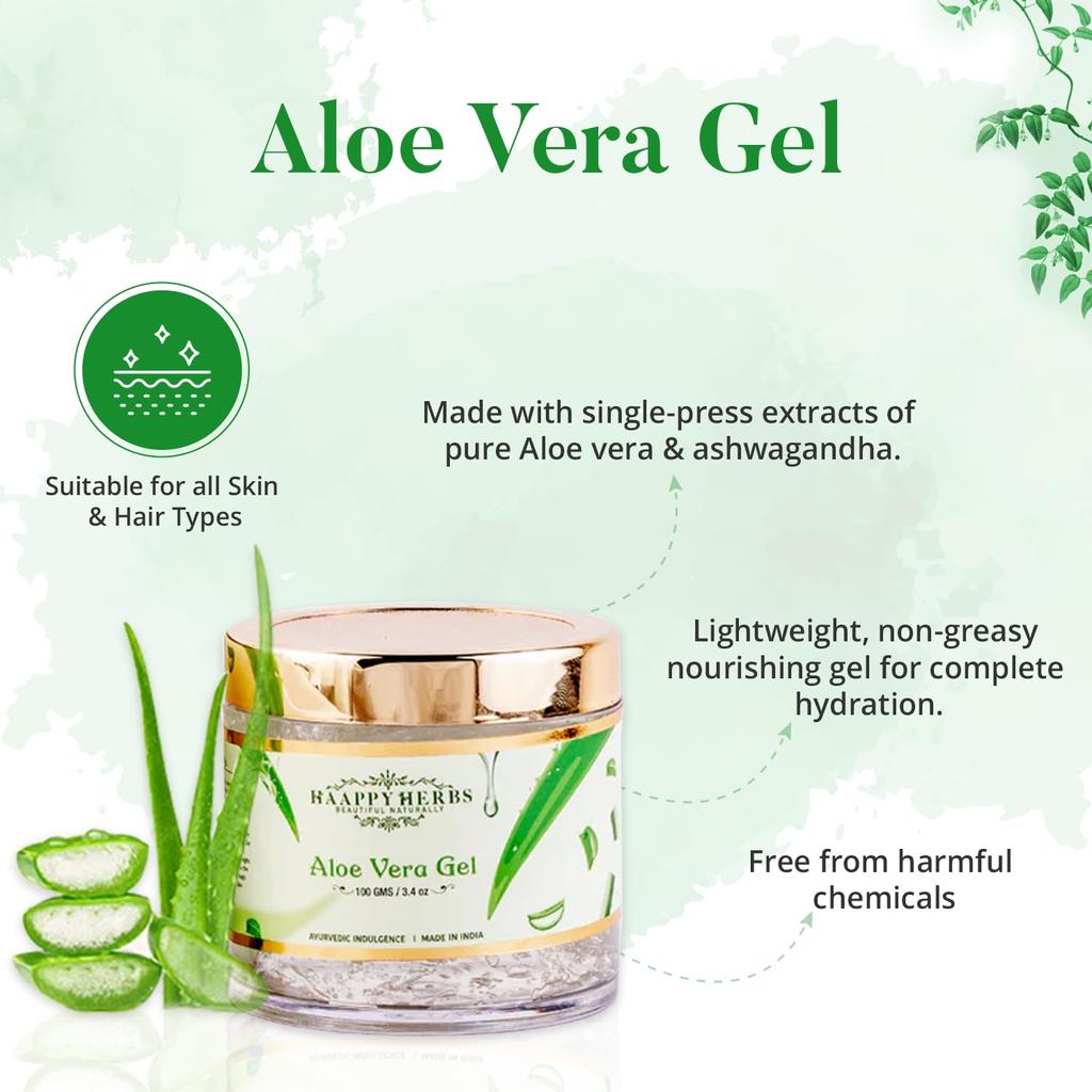 Loe Vera Gel for Face, Skin & Hair - 100gm | Pure Single Pressed Aloe Vera Gel for Men & Women | For Glowing and Nourished Skin