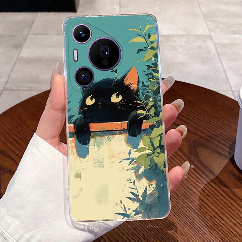 Casing For Huawei Pura 70/70 Pro Plus/70 Pro+ Phone Case Transparent Silicone Aesthetic Cute Cat Cartoon Cover For Pura70 Bumper