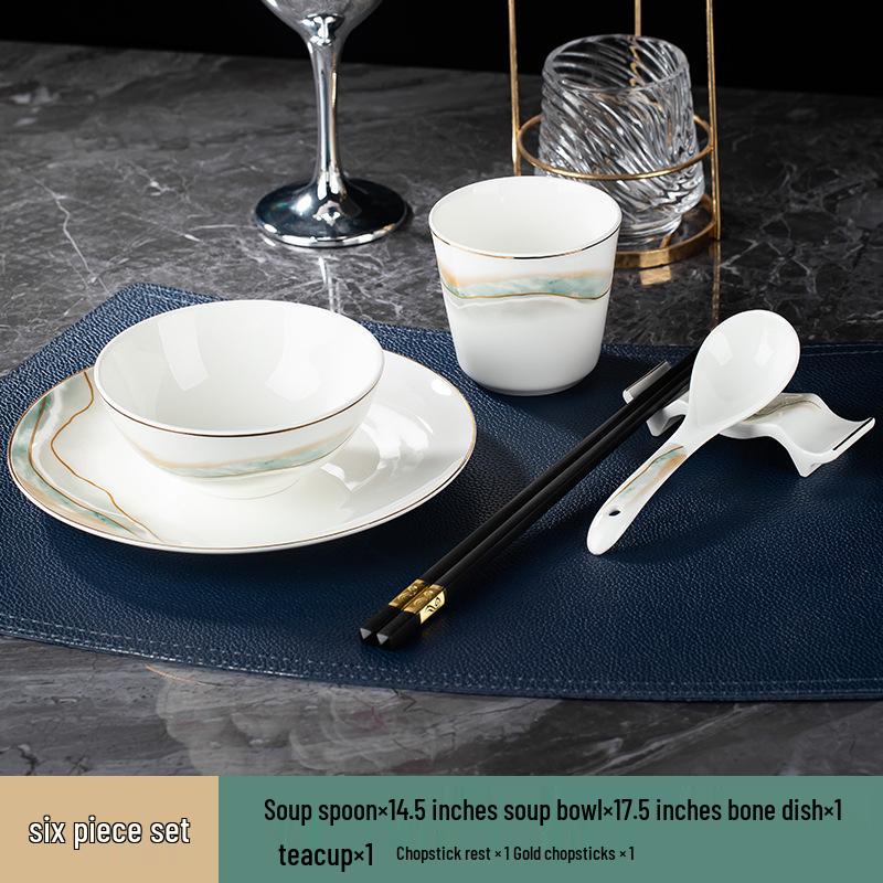 Premium Bone China Gold-Rimmed Dinnerware Set: Four-Piece Hotel & Restaurant Collection