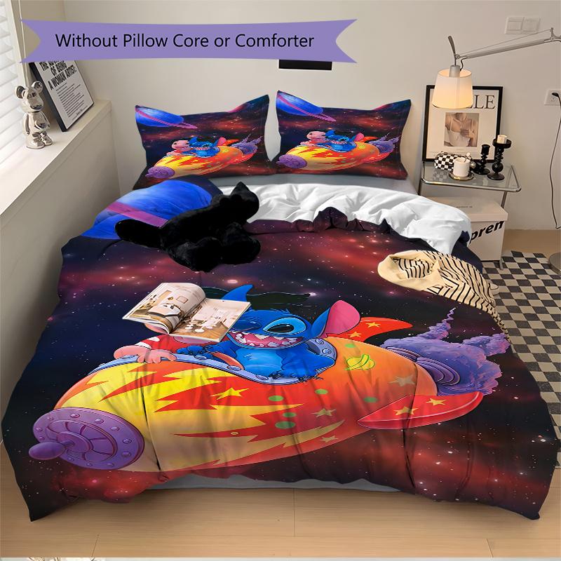 3Pcs Space Adventure Stitch Bedding Set Quilt Cover Pillowcase Home Christmas Xmas Halloween Gift 1 Duvet Cover 2 Pillowcase M928628
