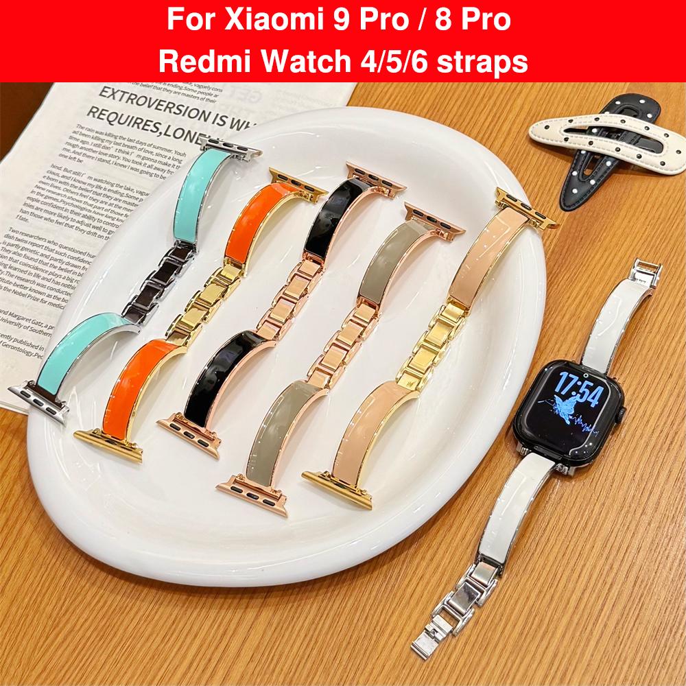 Модная ювелирная пряжка Металлический кожаный ремешок для браслета Xiaomi Mi Band 8 Pro/9 Pro Redmi Watch 4/5/6 Роскошный сменный ремешок