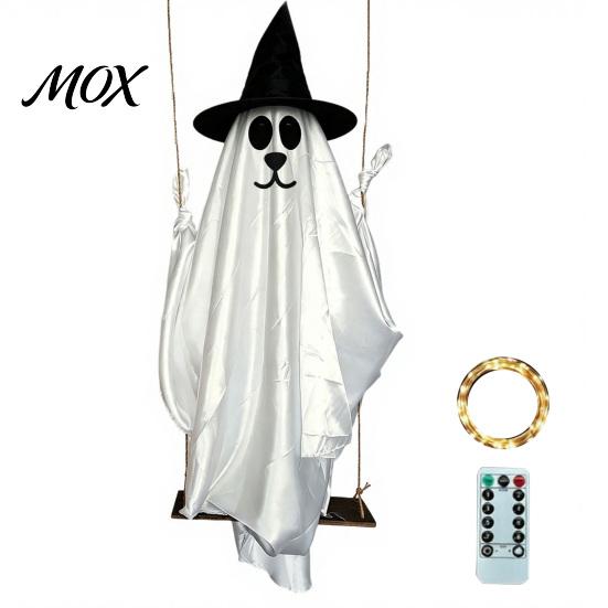 Glowing Ghost for Terrace 1.2/1.8M Hanging Dog on Swing, LED Light Up Cute Puppy Spooky Halloween Party Supplies Swing Ornament Tree, Porch,