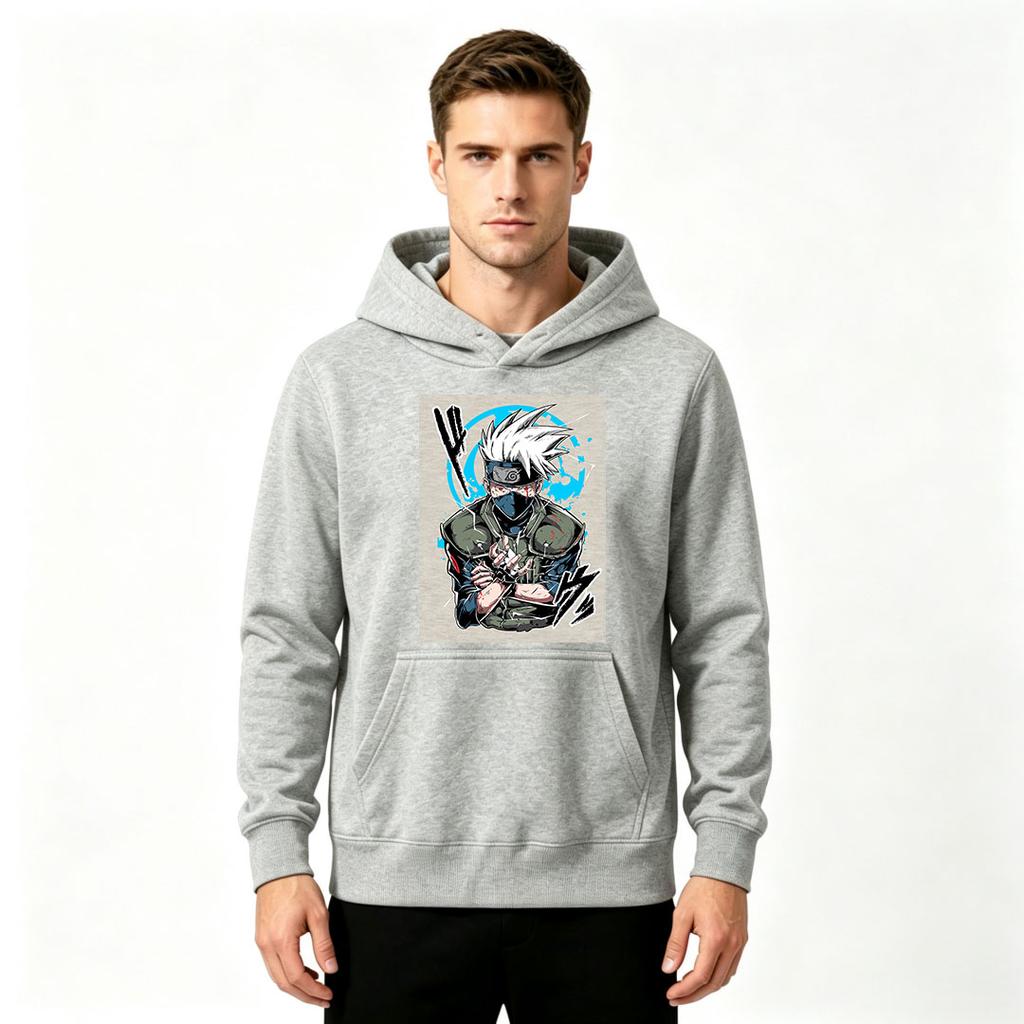 Men Casual Anime Character Print Pullover Hoodie Long Sleeve Comfort Streetwear Hooded Sweatshirt