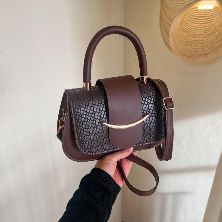 Fashionable Woven Pattern Small Square Bag For Women, Versatile Handbag, Niche Shoulder Crossbody Saddle Bag