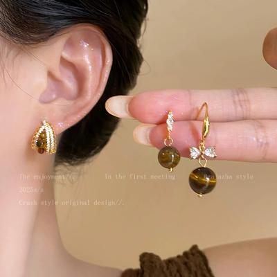 Винтажные серьги-гвоздики с тигровым глазом в стиле Майяра, взрывные, с микро-инкрустацией цирконами