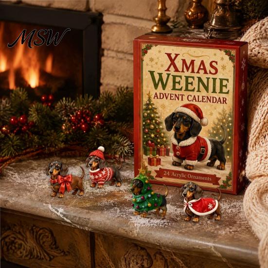 Dog Lover Christmas Present 2026 Dachshund Advent Calendar, 24 Days Collectible Surprises with Festive Xmas Gift for Pet Lovers Puppy Acrylic Figures