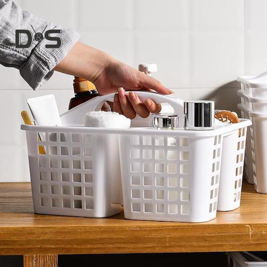 Корзина для хранения в ванной комнате, разделенная сеткой, большая емкость, полипропиленовый пластик, портативный полый домашний органайзер