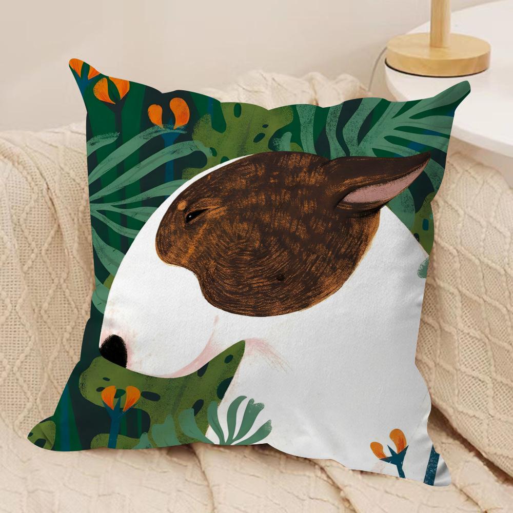 CartoonBull Terrier Series Cushion Cover Silky Short Plush DoubleSided Printed Pillow Case for Sofa All Seasons Home Decor Gift