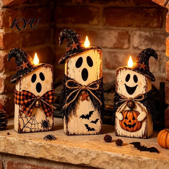 Tiered Tray Decorations 3Pcs Rustic Wooden Halloween Cat Tabletop Decor, Farmhouse Black Figurine Versatile Thanksgiving Autumn Ornament with
