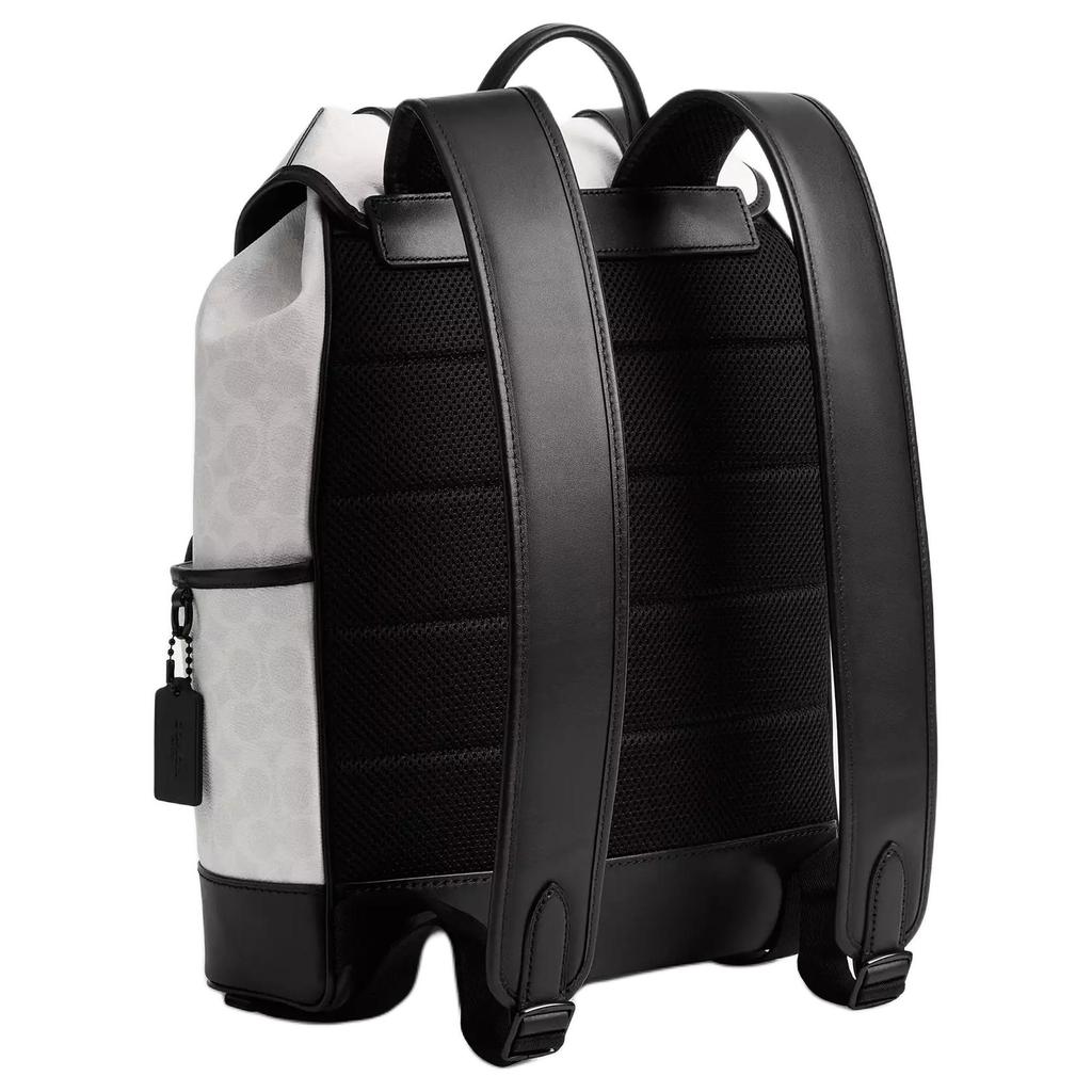 Coach League 29 Classic Logo Print Color Block Flap Coated Canvas Backpack Large Men backpack Black White CU201-XTP