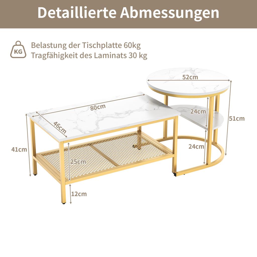 Ins style light luxury parent-child coffee table, living room storage edge table set,golden