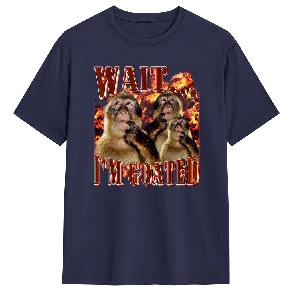 Unisex Women T Shirt Wait IM Goated Funny Hilarious Thinking Monkey Graphic TShirts YK Basic Pure Cotton Tops Plus Size XL