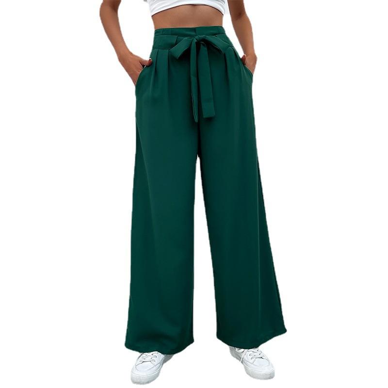 Spring and Autumn Women's Pants Casual Trousers Lace-Up Commuter Style Wide Leg Pants