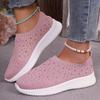 Мода модные женские вязаные кроссовки со стразами 2024 года, осенние повседневные спортивные туфли без застежек, женские легкие дышащие кроссовки для ходьбы