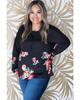 Azura Exchange Black Plus Size Floral Printed Splicing Half Button Top