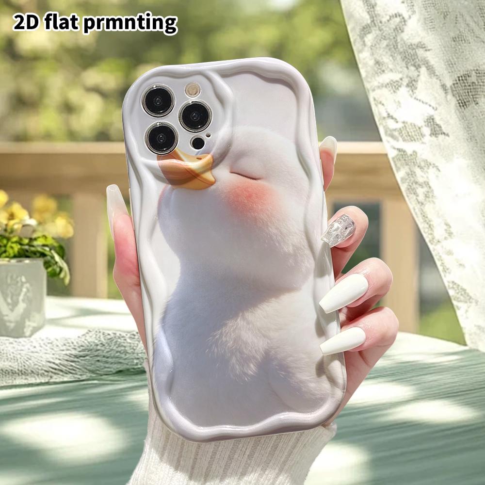 Phone case: 2D flat design suitable for iPhone 18 17 16 15 14 13 Pro protective case, soft little white duck, perfect holiday gift for Christmas and H