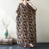 Dimanaf 2025 Women Plus Size Spring Summer Dress Casual Dress Basic Vintage Loose Long Printing Dress Maxi