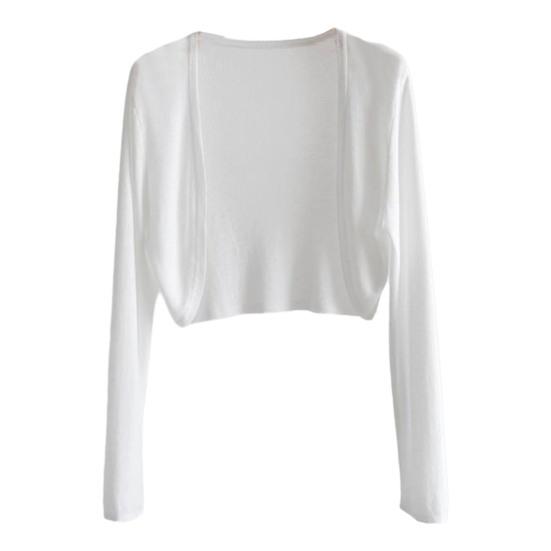 Женский короткий кардиган, однотонный, тонкий, с длинным рукавом, с открытой строчкой, эластичный