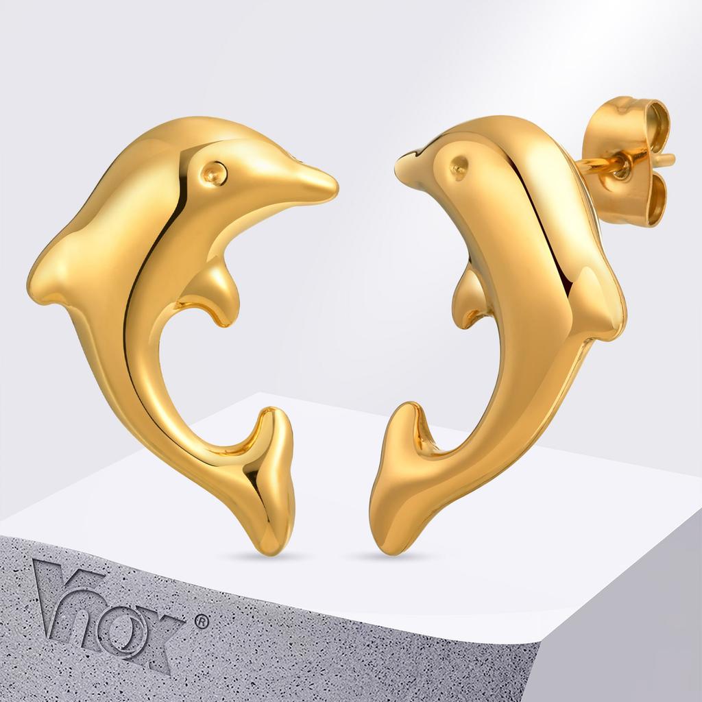 Vnox Серьги-гвоздики с дельфинами для женщин и девочек, блестящие серьги-гвоздики с животным элементом из нержавеющей стали, изысканные компактные серьги, ювелирные изделия для вечеринок