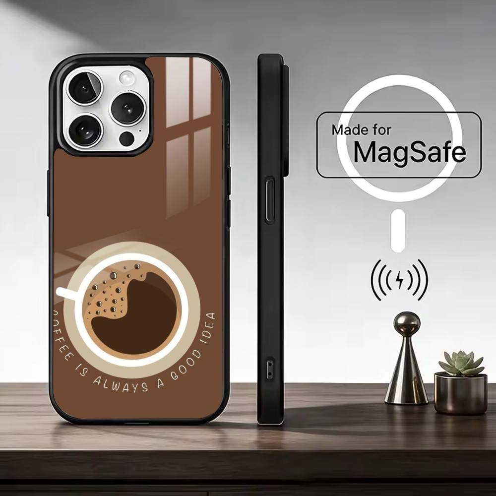 C-Coffee Latte Art Phone Case For iPhone17,16,15,14,13,12,11 Plus,Pro Max Magnetic For Magsafe Wireless Charging