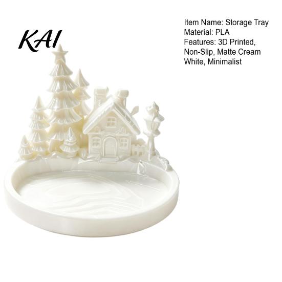 Modern Home Accent Piece Christmas Winter Village Jewelry Tray, 3D Printed Snow House Pine Tree Decorative Dish, Matte White Trinket Bowl Mini Desktop