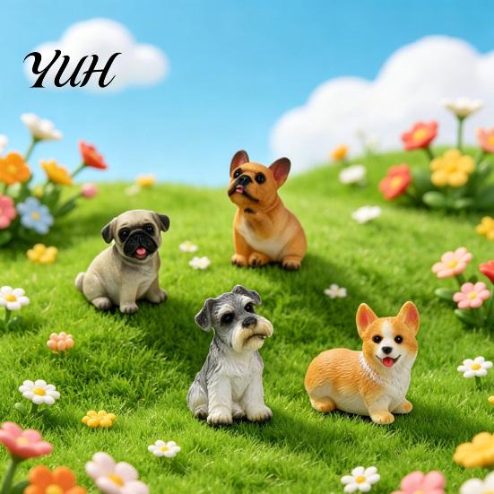 Mini Fairy Garden Accessories Cute Puppy Figurine, Resin Ornament for Desk And Car Decor, Animal Desktop Toys Realistic Dog Figurines, Miniature