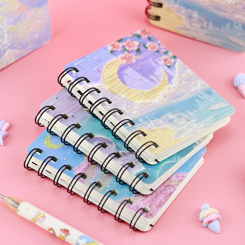 A7 Oil Painting Coil This Star Confused Notebook Elementary School Mini Pocket Notepad Blank Inner Page Memo Book