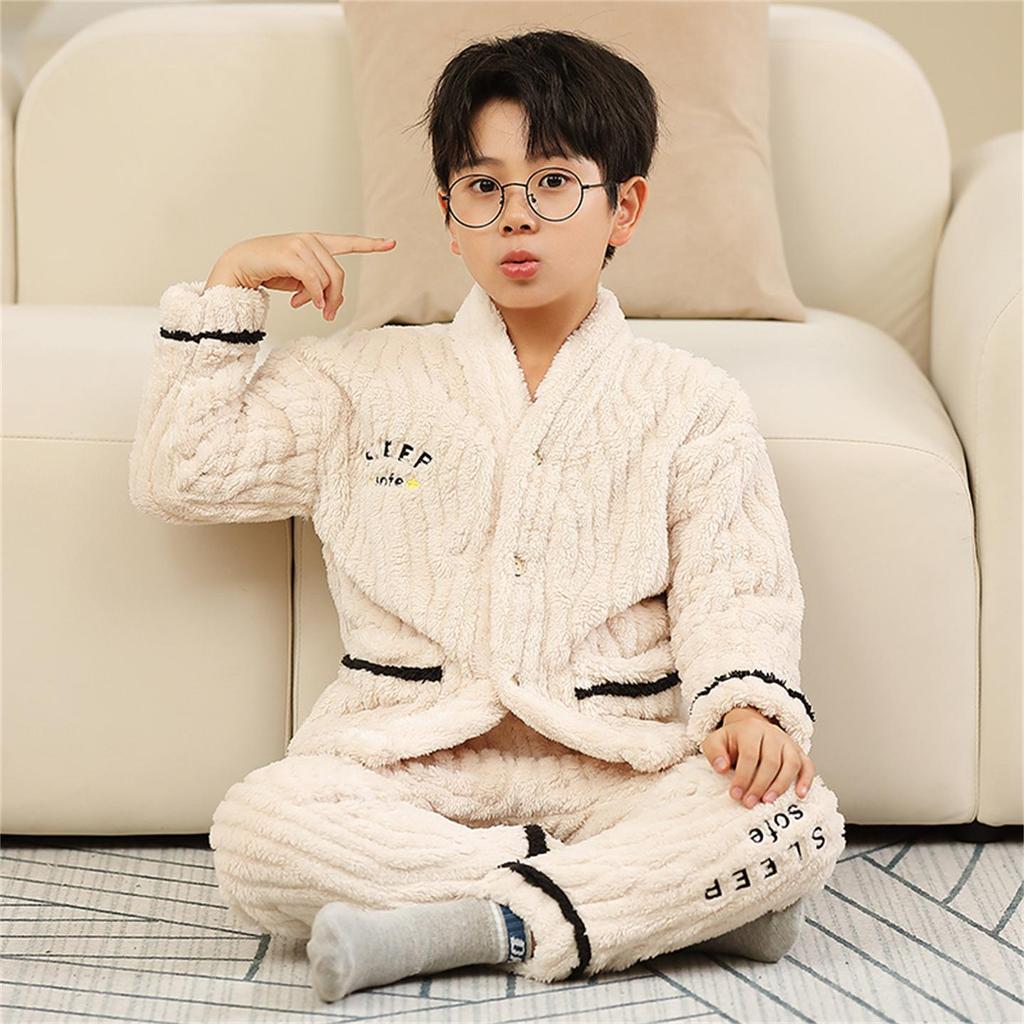 Boys' Coral Fleece Pajama Set - Velvet Flannel for Fall/Winter