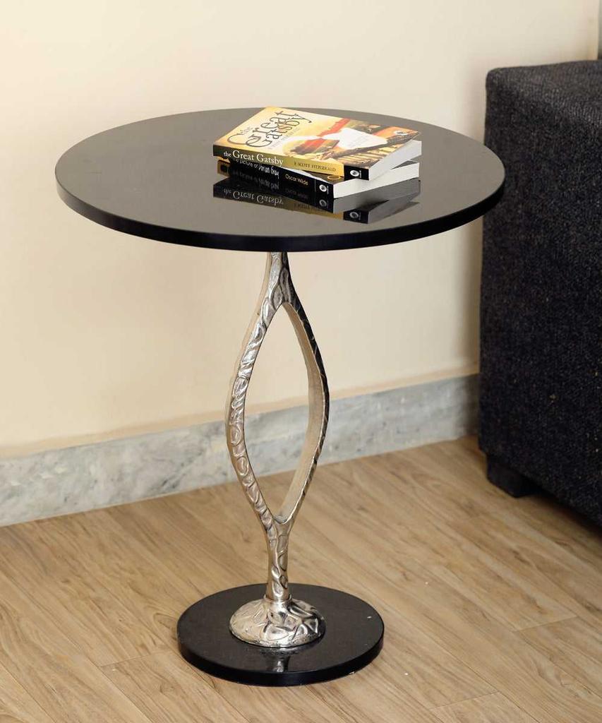 Round Black Marble Table with Metal Body | 51 x 51 x 62 cm