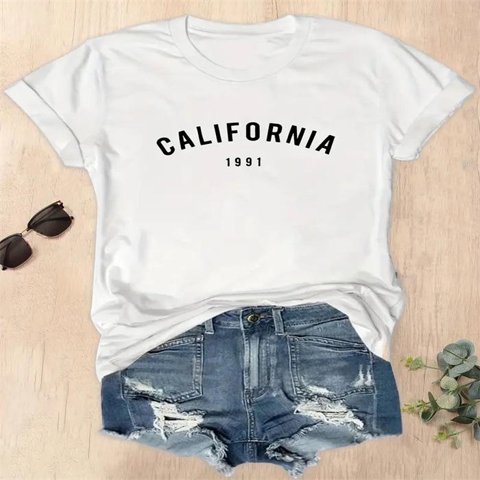 Летний топ с круглым вырезом и принтом, модные повседневные милые женские футболки из чистого хлопка с короткими рукавами