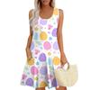 Womens Summer Dresses Easter Print  Loose U Neck Sleeveless Sundresses Dress With Pockets