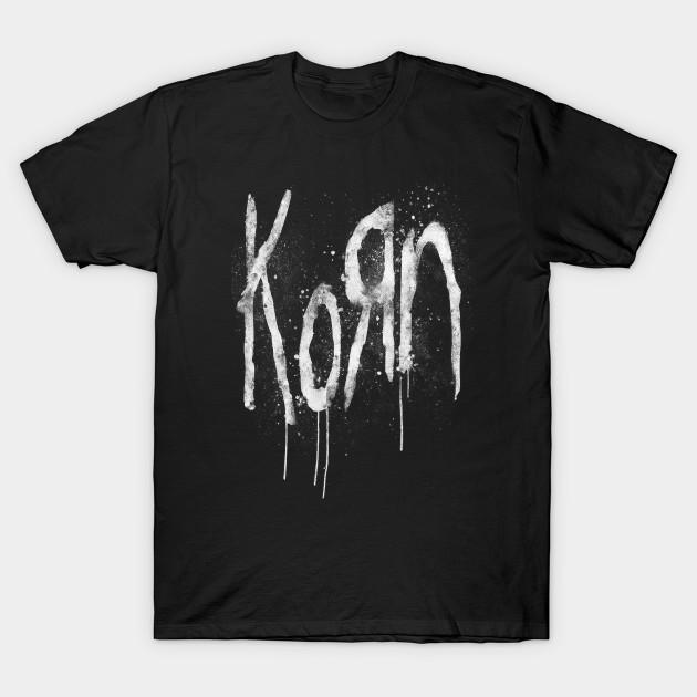 Азиатский размер Мужская черная футболка с принтом Korn Печать методом термопереноса без вырезания Хлопковая футболка