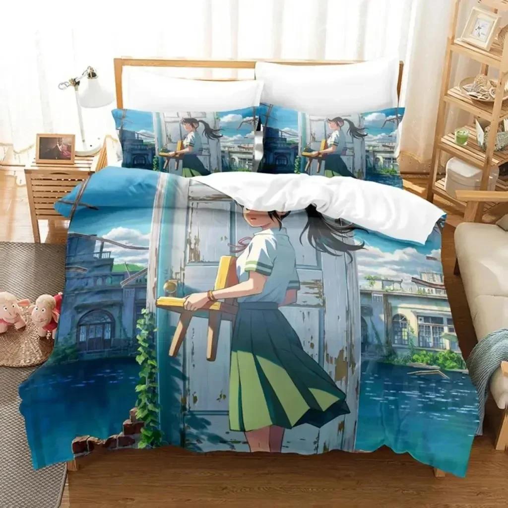 Anime Movie Suzume No Tojimari Comfortable Duvet Quilt Cover Pillowcase Bedding Set Children Bedroom Decoration Home Textile