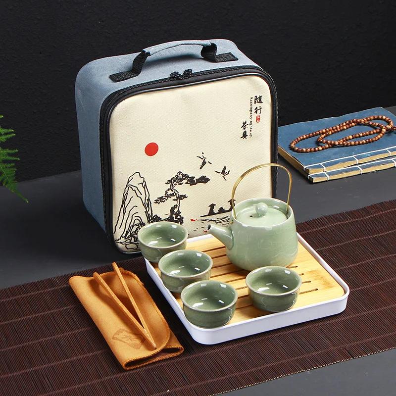 Portable Ceramic Teaware Set with Bag, Teapot Travel Teaware, Gaiwan Tea Cups of Tea Ceremony, Chinese Kung Fu Teaset