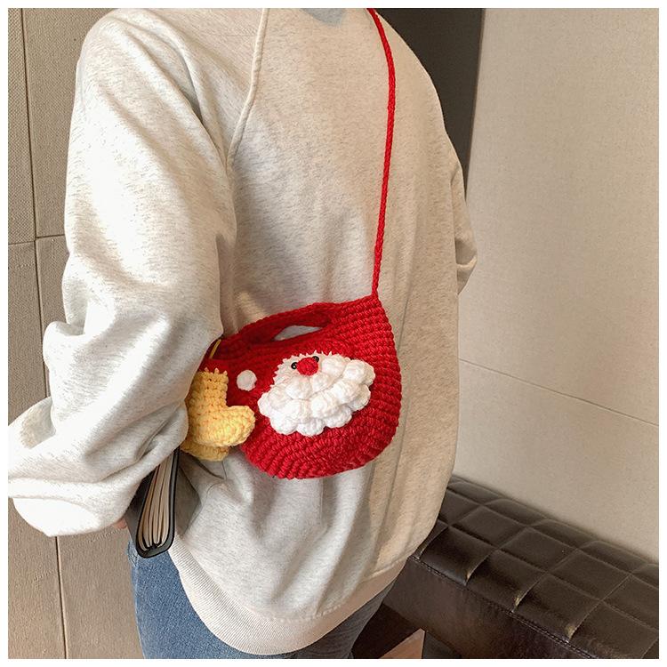 Новые модные мультяшные сумки через плечо 2025 года, рождественская вязаная крючком сумка ручной работы из пряжи, креативная сумка-мессенджер для мобильного телефона в форме Санта-Клауса, снеговика, тыквы