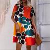 Tooxika New Short Sleeve Dress Women's Round Neck Printed Loose Waist A-Line Short Skirt