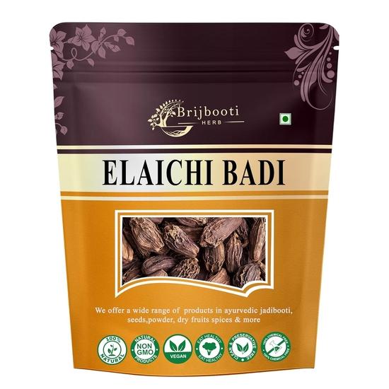 BrijBooti Elaichi Badi - Big Cardamom - Black Cardamom Whole - Kali Elaichi 100 Gr | FSSAI, GMP, ISO Certified