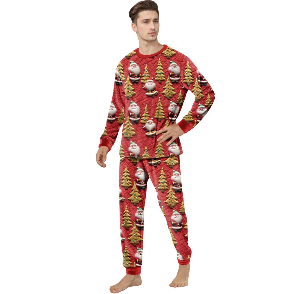 Matching Family Christmas Print Flannel Homewear Set Long-Sleeve Top And Pants