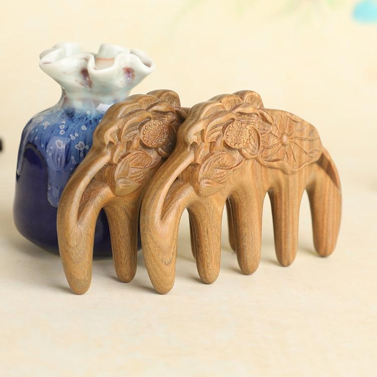 Sandalwood Carved Lotus Leaf Shape Handmade Comb Multifunctional Meridian Massage Thickening Health Comb